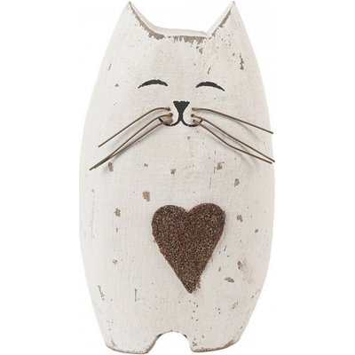 Clayre & Eef Bílá antik dřevěná dekorace kočička se srdíčkem Rustic Cat L - 8*6*14 cm – Hledejceny.cz