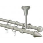 OK-GarnýžeCZ Garnýž kovová dvouřadá 16mm Hrot stříbrná mat 220 cm do stropu / kroužky s háčkem – Zboží Mobilmania