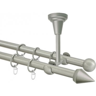 OK-GarnýžeCZ Garnýž kovová dvouřadá 16mm Hrot stříbrná mat 220 cm do stropu / kroužky s háčkem – Zboží Mobilmania