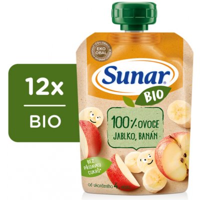 SUNAR BIO ovocná kapsička jablko banán 4m+ 12 x100 g