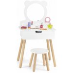 DeCuevas 55534 Dřevěný toaletní stolek se zrcadlem dřevěnou stoličkou a doplňky – Hledejceny.cz