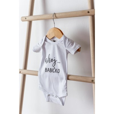 Černá na bílé Bodyčko AHOJ BABIČKO krátký rukáv – Zboží Dáma
