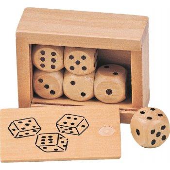 Hrací kostky v dřevěné krabičce