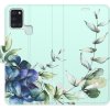 Pouzdro a kryt na mobilní telefon Pouzdro iSaprio Flip s kapsičkami na karty - Blue Flowers Samsung Galaxy A21s