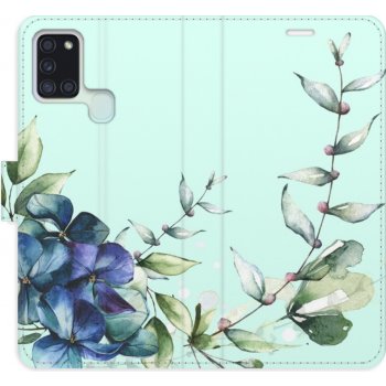 Pouzdro iSaprio Flip s kapsičkami na karty - Blue Flowers Samsung Galaxy A21s