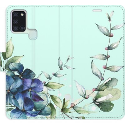 Pouzdro iSaprio Flip s kapsičkami na karty - Blue Flowers Samsung Galaxy A21s