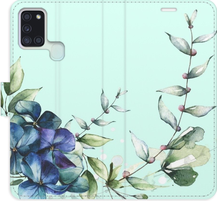 Pouzdro iSaprio Flip s kapsičkami na karty - Blue Flowers Samsung Galaxy A21s