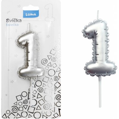 LUMA Svíčka č. 1 balónek STŘÍBRNÝ – Zboží Dáma