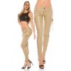 Dámské klasické kalhoty Koucla leather look trousers with lacing BEIGE