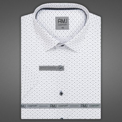 AMJ pánská košile bavlněná krátký rukáv slim fit VKSBR1227 bílá s drobnými kolečky, měsíčky a tečkami
