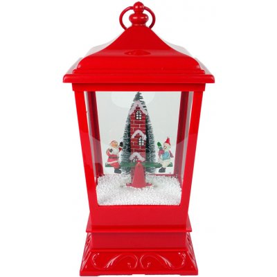 LEANToys Vánoční lucerna s padajícím sněhem Santa Claus červená