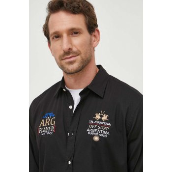 La Martina pánská košile regular s klasickým límcem WMC302 černá