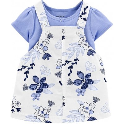 Carter's Set 2dílný body kr. rukáv šaty na kšandy Blue Floral dívka – Zboží Mobilmania