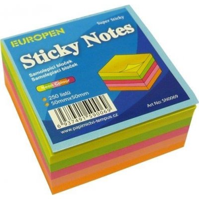 Samolepící bloček NEON 50x50mm mix barev 250 listů kostka – Zboží Mobilmania