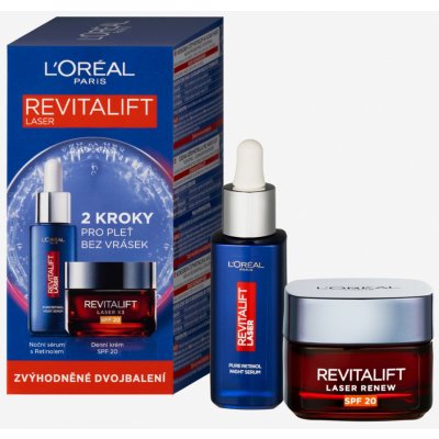 L'Oréal Paris Revitalift Laser denní pleťový krém Revitalift Laser X3 SPF20 50 ml + noční pleťové sérum Revitalift Laser Pure Retinol Night Serum 30 ml dárková sada