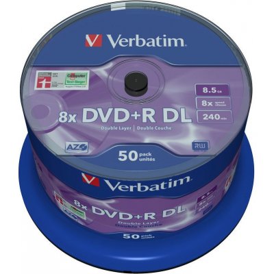 Verbatim DVD+R DL 8,5GB 8x, AZO, spindle, 50ks (43758)