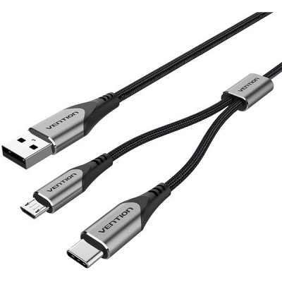 Vention CQGHF USB 2.0 to USB-C & Micro USB Y-Splitter, 1m, šedý