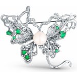 JwL Luxury Pearls Překrásná brož Motýl s pravou perlou a zirkony JL0845 – Zboží Dáma