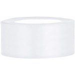 PartyDeco Stuha saténová bílá 25 mm x 25 m - bílé saténové široké dekorační stuhy 2,5 cm x 25 m na svatební výzdobu – Zboží Mobilmania
