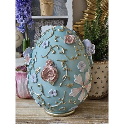 Modrá dekorace vajíčko zdobené květy 21*22*26 cm – Hledejceny.cz