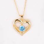 Drahokamia Zlatý náhrdelník s dvojitým srdcem a zirkony 239/MOD Modrý – Zboží Mobilmania