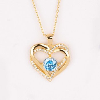 Drahokamia Zlatý náhrdelník s dvojitým srdcem a zirkony 239/MOD Modrý