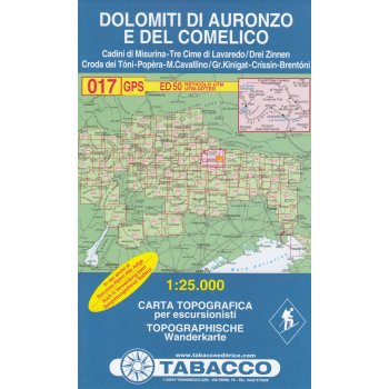 Dolomiti di Auronzo del Comelico 1:25 000 turistická mapa TABACCO 017