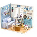 KIK Dřevěný domeček pro panenky obývací pokoj LED DIY model 3016 – Zboží Mobilmania