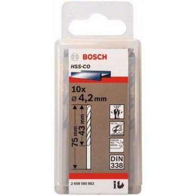 Sada 10ks kobaltových vrtáků do kovu Bosch HSS-Co, DIN 338 - 4.2 x 43 / 75 mm, spirálový, válcovaný (2 608 585 882) – Zbozi.Blesk.cz