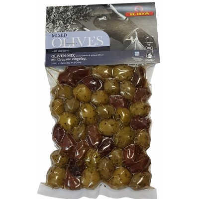 ILIDA Mix zelených a černých oliv oregánem, s peckou 250 g – Hledejceny.cz