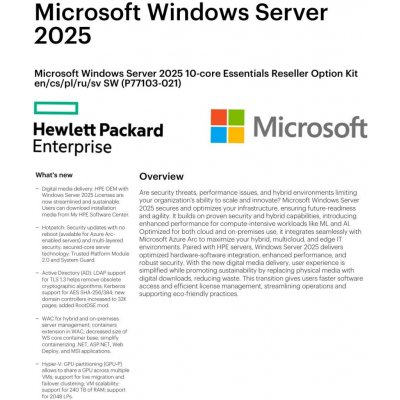 HPE Windows Server 2025 10-core Essentials Reseller Option Kit CZ P77103-021 – Zboží Živě