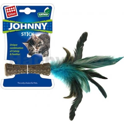 GIGWI Hračka pro kočky Johnny Stick s modrými peříčky a catnipem 8x2,5x2,5cm