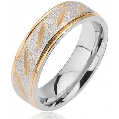 Šperky eshop ocelový snubní prsten matný střední pruh se zlatými zářezy a zlaté okraje D6.5 – Zbozi.Blesk.cz