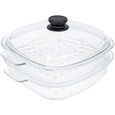 Pyrex Skleněné napařovací nástavce 26 x 26 x 6,5 cm, 2 ks s poklicí – Zboží Dáma