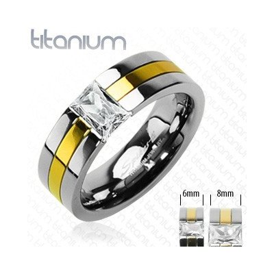 Šperky eshop Titanový snubní prsten se zlatým pruhem a zirkonem D1.8