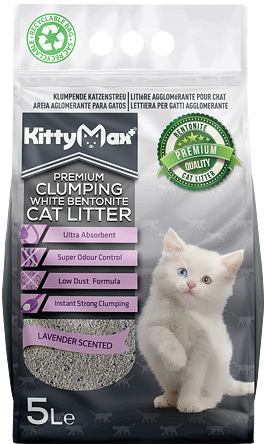 Kittymax hrudkující bezprašný bílý bentonit Lavender 10 l