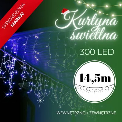 Springos Vánoční LED světelný závěs 300 LED, modrý s chladným bílým flash efektem S-CL0318 – Hledejceny.cz