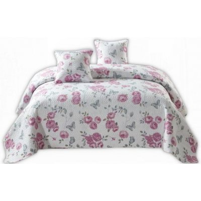 Euromat přehoz na postel s TAVIRA bílý růžový šedý růže 220 x 240 cm