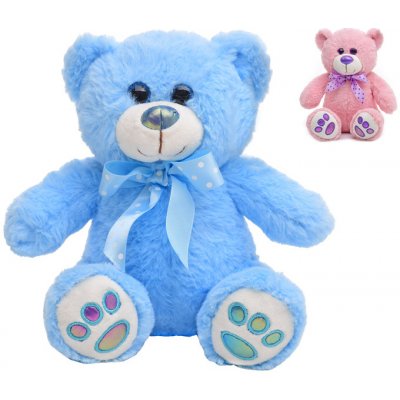 Medvěd sedící s mašlí mix barev růžová modrá 25 cm – Zboží Mobilmania