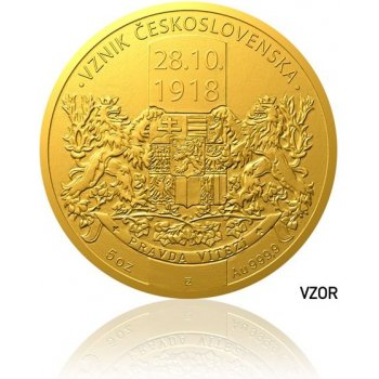 Česká mincovna Zlatá pětiuncová mince Vznik Československa stand 155,5 g