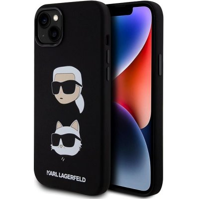 Pouzdro Karl Lagerfeld Liquid Silicone Karl and Choupette Heads iPhone 15 Plus černé