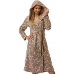 Dlouhý dámský župan z flísu s kapucí hnědý s hvězdičkovým vzorem 1Z1718 hnědá – Sleviste.cz