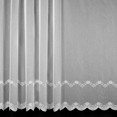 Rand Organzová záclona 246903, vyšívané vlnky s kvítky, s bordurou, bílá výška 140cm ( v metráži) – Zboží Mobilmania