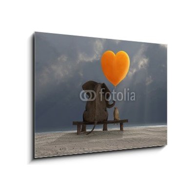 Obraz 1D - 100 x 70 cm - elephant and dog holding a heart shaped balloon slon a pes drží balón ve tvaru srdce – Zboží Mobilmania