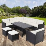 FurniGO Ratanová sestava Sedan II. černá/krémové podušky – Sleviste.cz