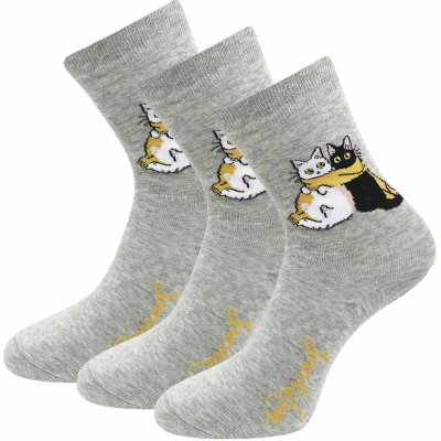 Biju Zvýhodněný set 3 párů ponožek s potiskem koček A10 9001498-A10 šedé