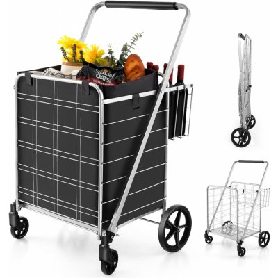 COSTWAY nákupní vozík na kolečkách s odnímatelnou taškou Oxford stříbrný – Zboží Mobilmania
