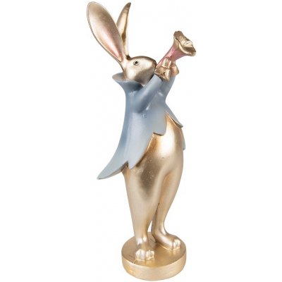 Dekorace králík v modrém kabátku s trumpetou 9*8*26 cm – Hledejceny.cz