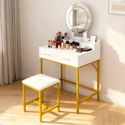 Aga toaletní stolek se zrcadlem a osvětlením matný bílý MRDT24 – Zboží Mobilmania