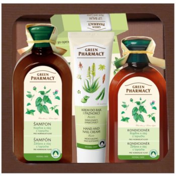 Green Pharmacy Herbal Care čisticí šampon pro normální vlasy 350 ml + čisticí kondicionér pro normální vlasy 300 ml + krém na ruce s aloe vera 100 ml + balzám na rty 3,6 g dárková sada